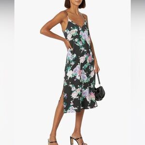 Floral Printed Silk Satin Slip Dress Ana Sundress Black Purple Pink The Drop NWT
